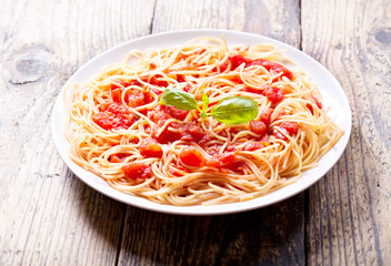 plate of pasta with tomato sauce