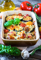 Eggplant,zucchini and tomato with mozzarella in Casserole