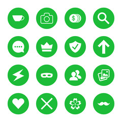 Fototapeta premium Vector set of flat web icons. Vector illustration of green icons in round frames.