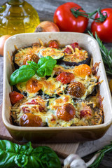 Eggplant,zucchini and tomato with mozzarella in Casserole