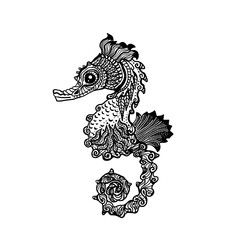 Hand drawn sea horse zentangle style 
