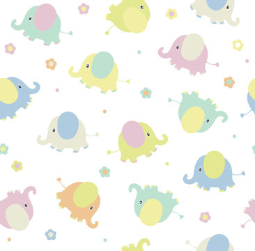Vector cute elephants seamless pattern isolated.