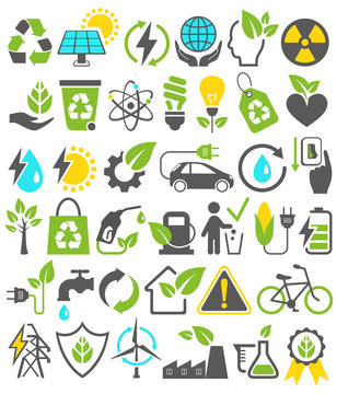 Eco Friendly Bio Green Energy Sources Icons Signs Set Isolated