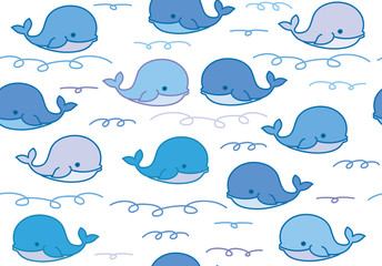 Vector cute whale cartoons seamless pattern isolated.