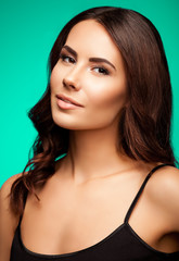 Obraz premium portrait of beautiful young woman in black tank top clothing, on