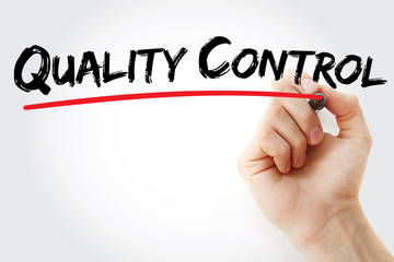 Hand writing Quality Control with marker, business concept background