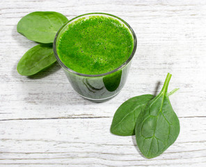 Slimming cocktail with spinach. Glasses of spinach juice.