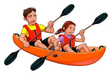 Foto op Aluminium Father and daughter on the kayak © ddraw