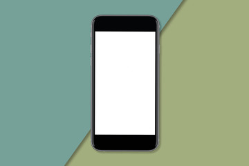 Smartphone with blank screen to ad design. Device is placed on material design background