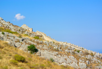 Fototapeta na wymiar Ruined walls of Ancient Corinth fortress