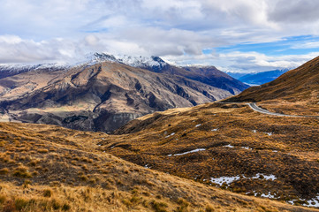 Crown Range Road near Queenstown in Southern Lakes, New Zealand