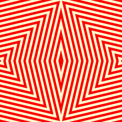 Seamless pattern with symmetric geometric ornament. Striped red white abstract background.