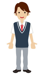 Male High school student -Deep blue color vest - 男子高校生　紺色ベスト