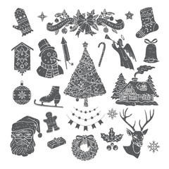 Christmas retro icons, elements and illustrations. Happy new Year.Vector. Isolated
