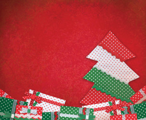 Fototapeta premium Holiday background with Christmas tree and gifts, handmade Chris