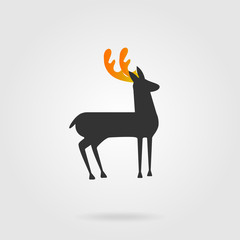  Monochrome deer with color, contrast, bright horns. Vector illu