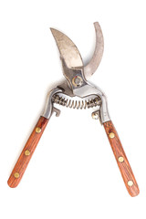 Garden scissors on white background