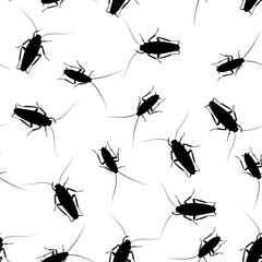 Cockroaches on white seamless pattern. Vector