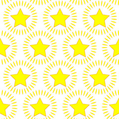 Cute abstract gold star with shine rays on white background, pat