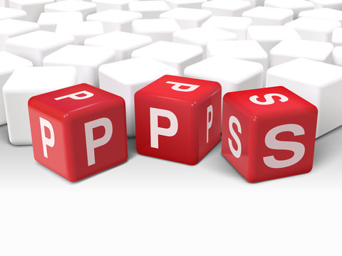 3d dice illustration with word PPS