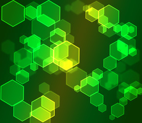 Obraz na płótnie Canvas Colourful bokeh from hexagons in green colour
