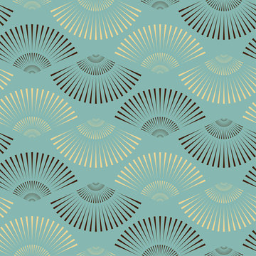 a Japanese style fan shape seamless pattern in blue