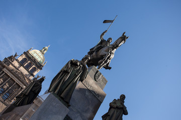 Statue of national patrons on the Saint Wenceslas Square, Prague