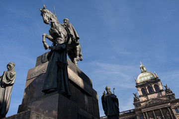 Statue of national patrons on the Saint Wenceslas Square, Prague