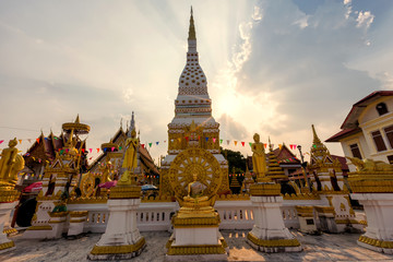 Wat Mahathat Temple during sunset  at Nakhon Phanom Province, Th