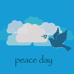 Peace day with pigeon on clouds