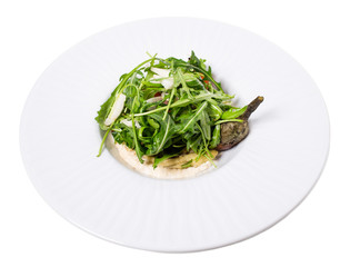 Summer baked eggplant salad with tahini.