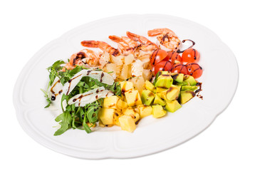 Jumbo shrimp salad with avocado and mango.