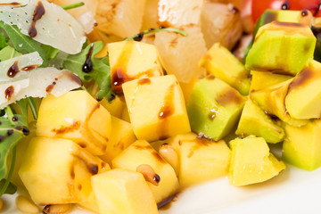 Jumbo shrimp salad with avocado and mango.