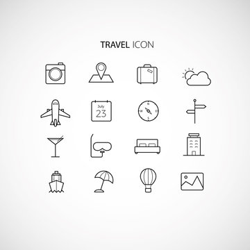 Line art travel icon set

