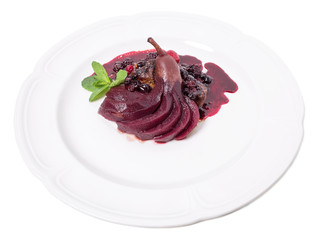 Grilled foie gras with stewed pear.