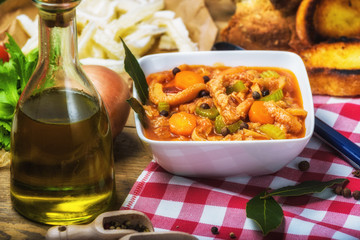 Tripe Florentine, typical Italian, Polish, French food. On a rus