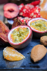plate with passion fruit