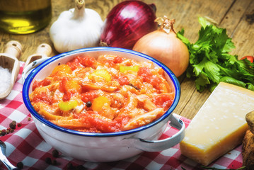 Tripe Florentine, typical Italian, Polish, French food. On a rus