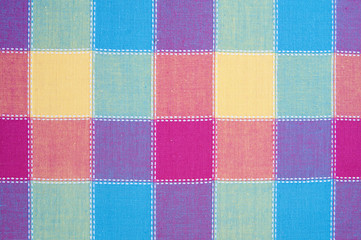The texture of the colored squares of cloth, stitched thread