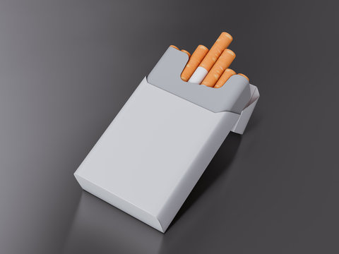 Open pack of cigarettes  on grey  background