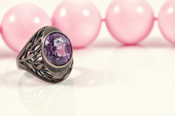 Vintage silver ring with a large amethyst