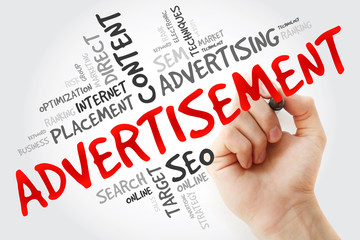 Hand writing ADVERTISEMENT word cloud, business concept