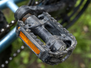 Bicycle dirty pedal close-up view