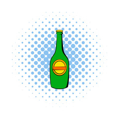 Green bottle of beer icon, comics style