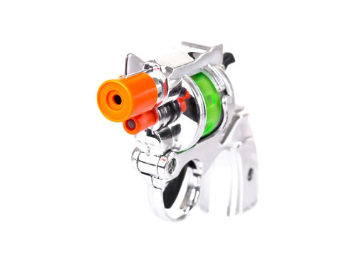 Mini toy gun 3/4 view isolated on white background