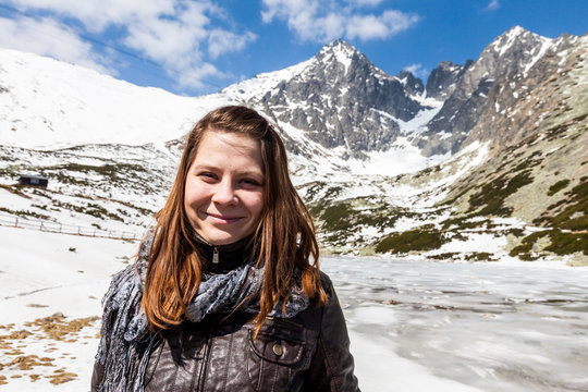 Girl in front of Slovak Mountains