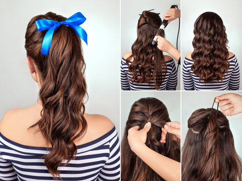 hairstyle pony tail on curly hair tutorial