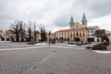 Fototapeta na wymiar Main square in the city centre of Zilina on February 27, 2015