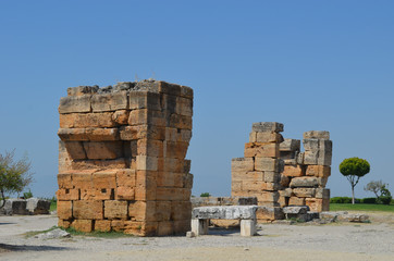 Ancient ruins on archeological site of Hierapolis, central Turkey, Pamukkale 