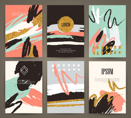 Set of brochures with hand drawn design elements. Vector templates. Trendy backgrounds, patterns and textures.